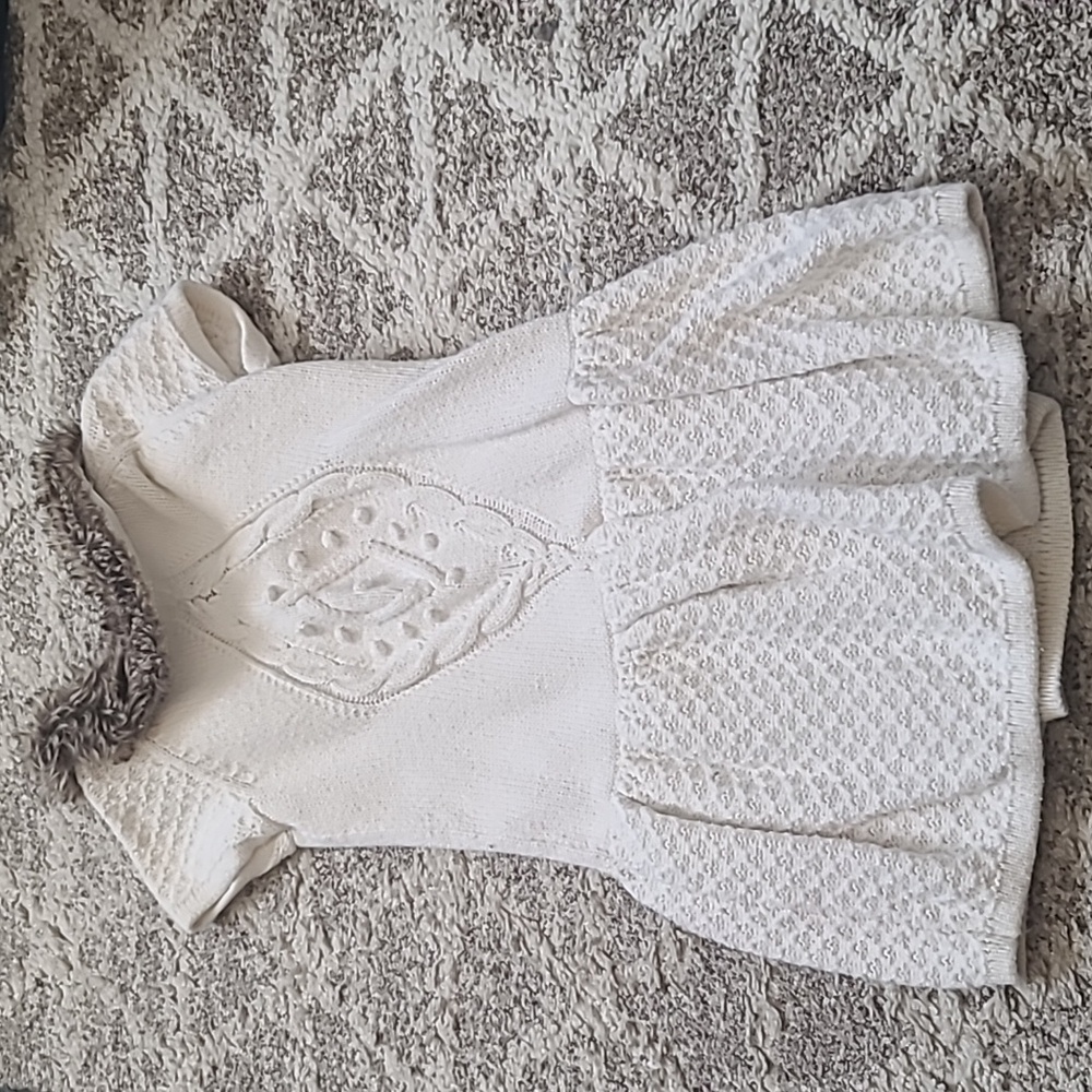 2 for $25 - JANIE and JACK Girls 3T Ivory Knit Dress with Faux Fur Neckline